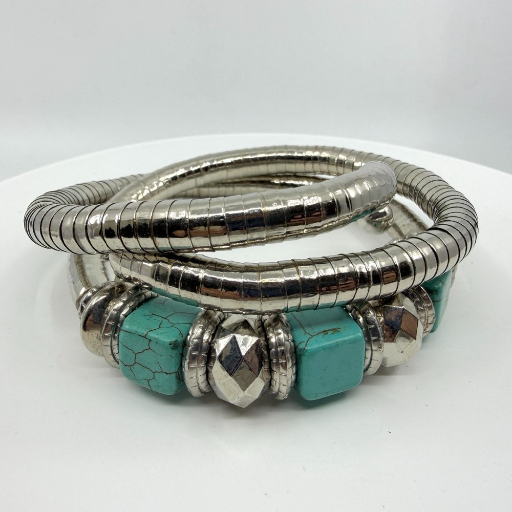Boho Multi Strand Snake Chain Bracelet Turquoise Stone Chunky Statement Jewelry